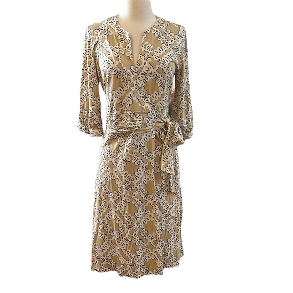 Lilly Pulitzer Beige and White Patterned Midi Dress